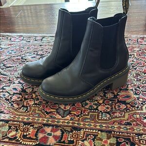 Dr. Martens Black Ankle Boots with Yellow Stitching